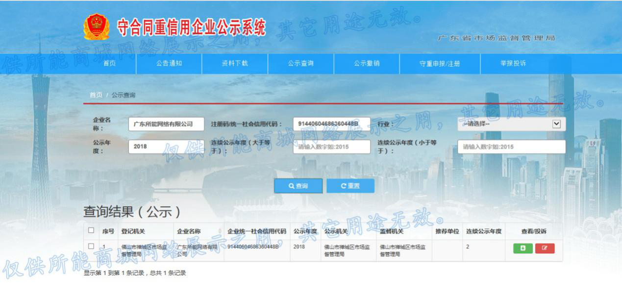 所能网络获2018年度广东省“守合同重信用”证书