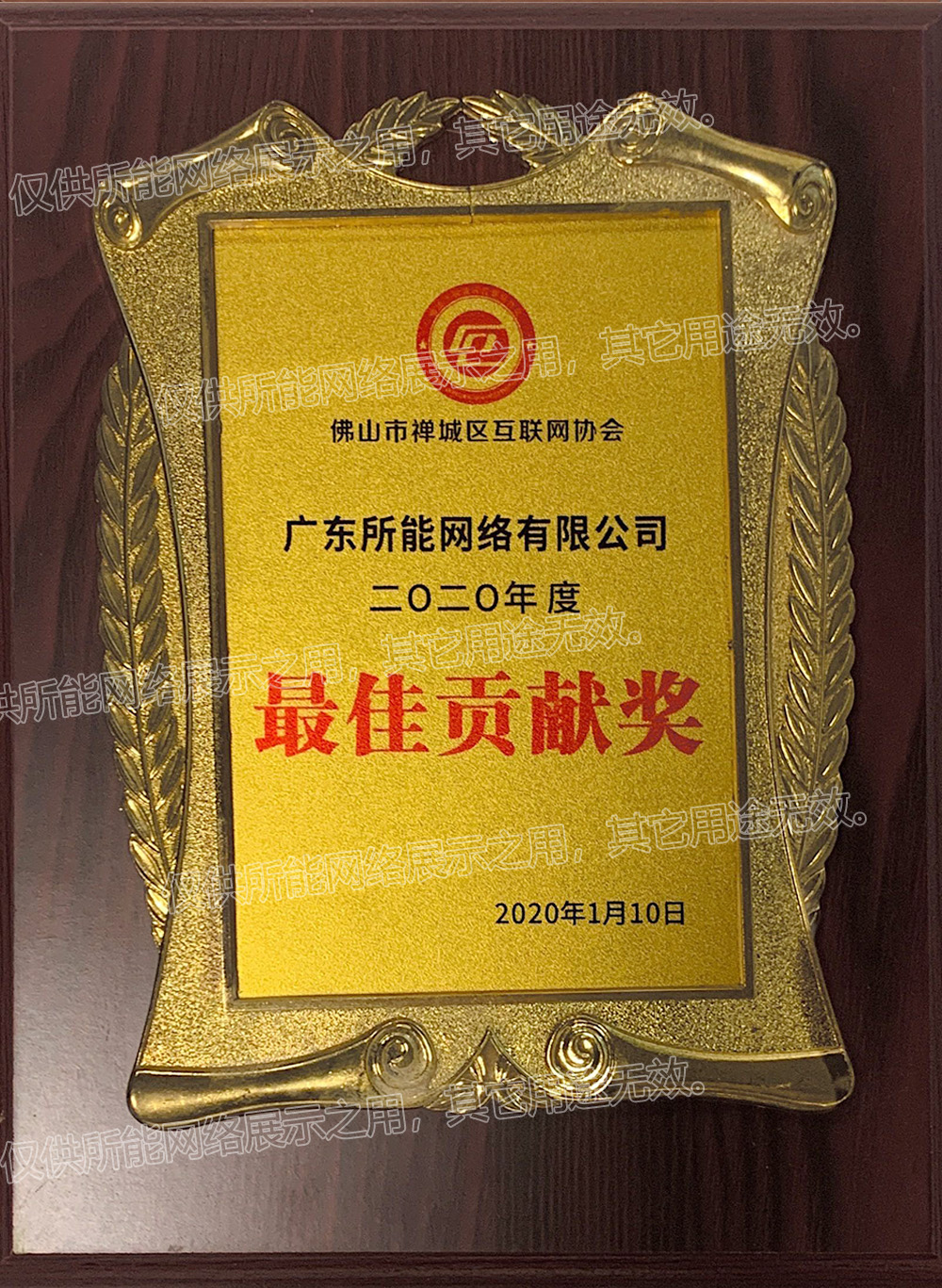 佛山市禅城区互联网协会《最佳贡献奖》